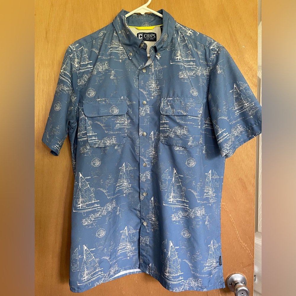Chaps Men's Shirt with Blue and White Nautical Design